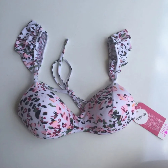 Hula Honey Floral Ruffle Strap Push Up Bikini Top Size Small - Picture 1 of 8
